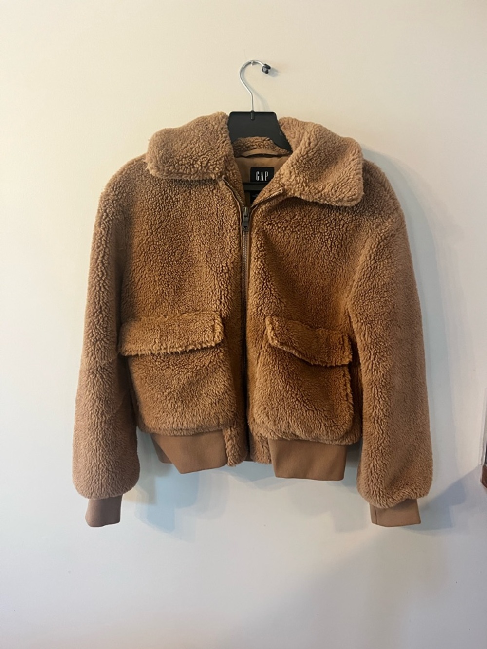 GAP Faux Shearling Bomber Jacket in Camel Brown
